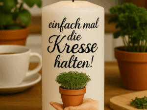 Kerze "Einfach mal die Kresse..."