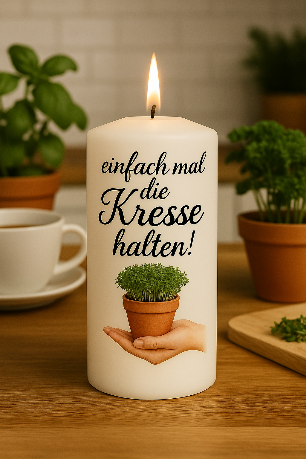 Kerze "Einfach mal die Kresse..."
