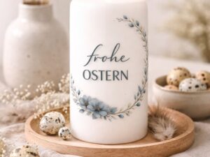 Osterkerze Frohe Ostern Halbkranz