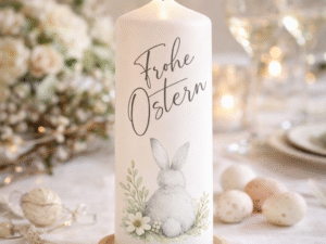 Osterkerze "Frohe Ostern + Hase"